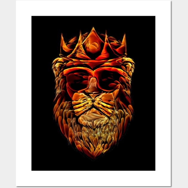 Lion fiery Head sunglasses king Golden Crown Wall Art by ZenCloak